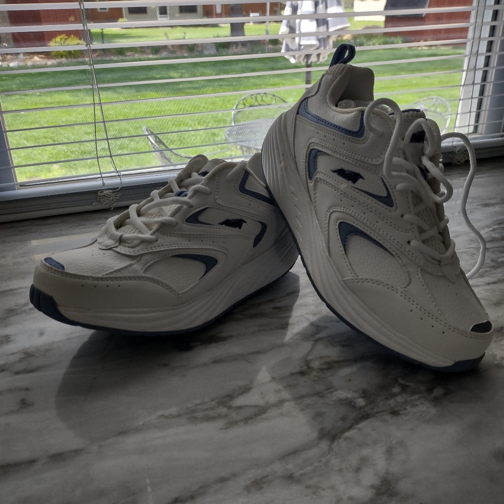 Womens White and Blue Athletic Sneakers